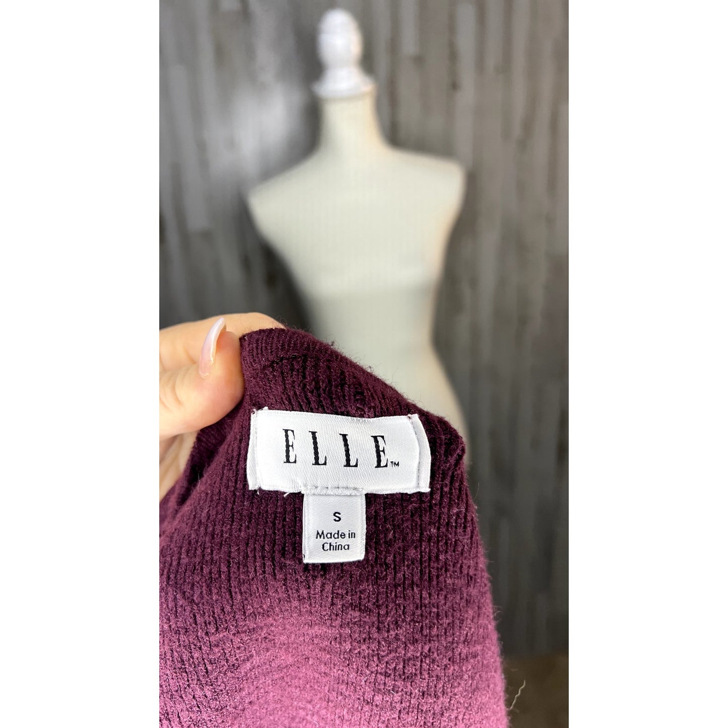 ELLE Women's Size Small Burgundy Open-Front Ribbed Cardigan Sweater