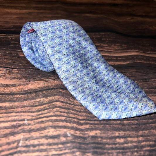 Vineyard Vines Men's Blue White Dolphin Silk Tie Animal Print