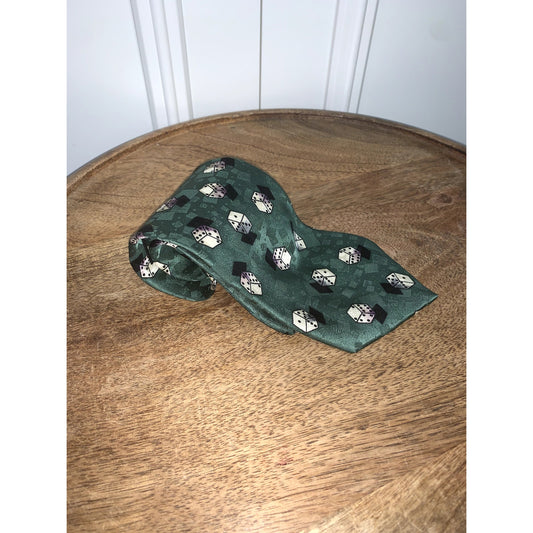 Carlo Palazzi Studio Men's Silk Tie Green Geometric Dice Pattern Classic Length