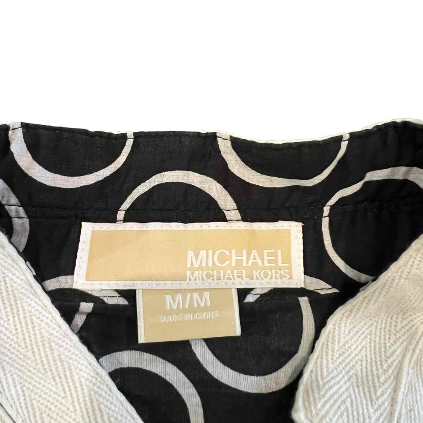 Michael Kors Tunic Top Womens Medium Black White Geometric Circle Print V-Neck