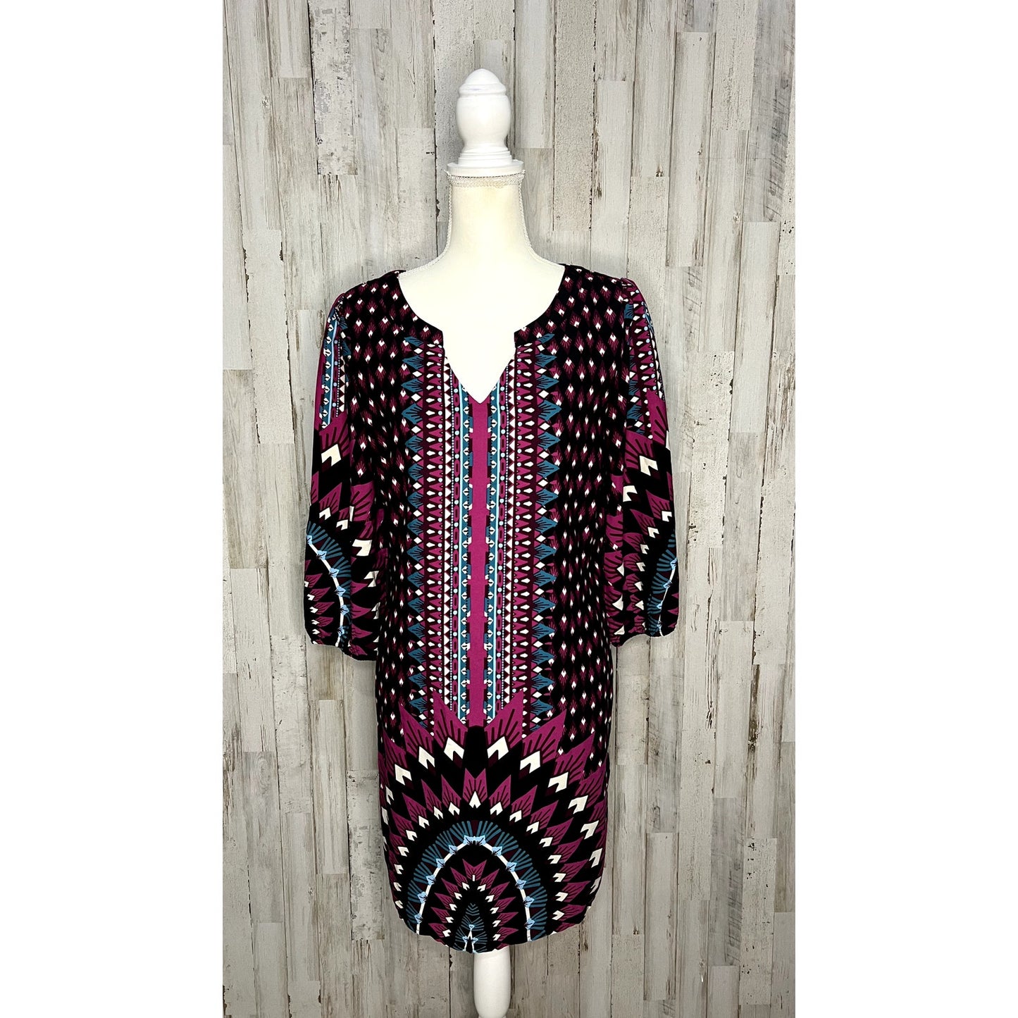 Fab'rik Women's Geometric Tunic Dress Size Large Multicolor