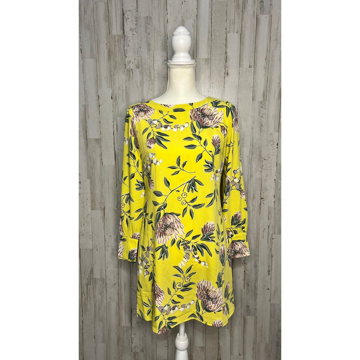 NWT LOFT Petites Floral Shift Dress Yellow Long Sleeve Knee Length 2P