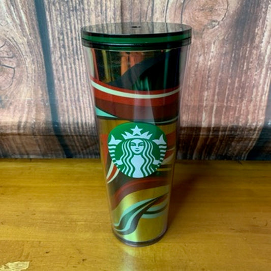 Starbucks Holiday Swirl Cold Cup Tumbler 24 oz w/ Lid NO STRAW