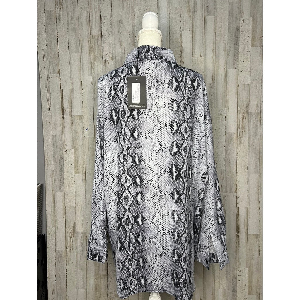 NWT PrettyLittleThing Women's XL Oversized Black Snake Print Long Sleeve Blouse