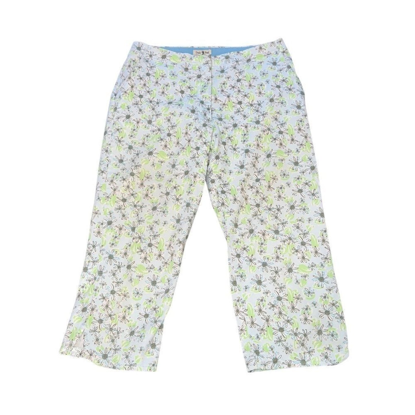Duck Head Capri Pants Womens Size 12 Blue Green White Daisy Floral Stretch