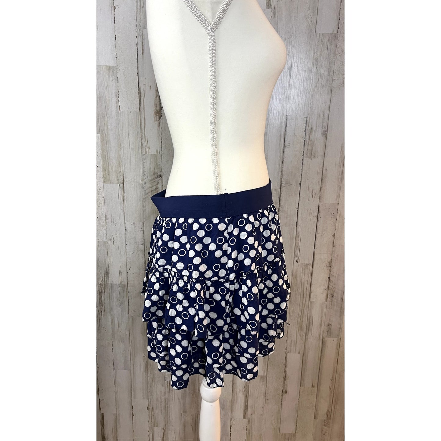 Vintage Y2k Aeropostale Women's Navy Blue Polka Dot Ruffle Skirt Size Large