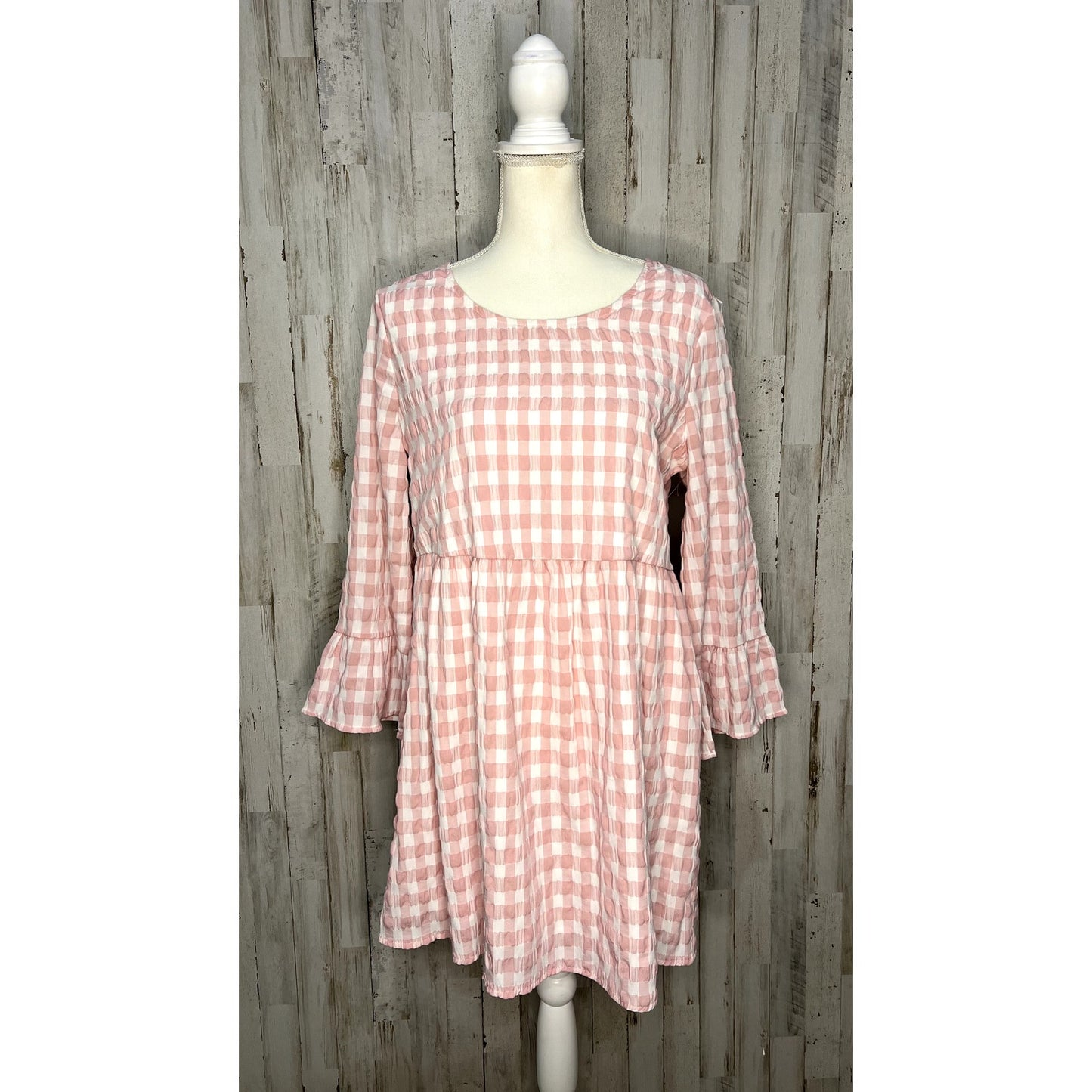 Urban Outfitters Women's Pink Gingham Mini Dress Size Medium Long Sleeve