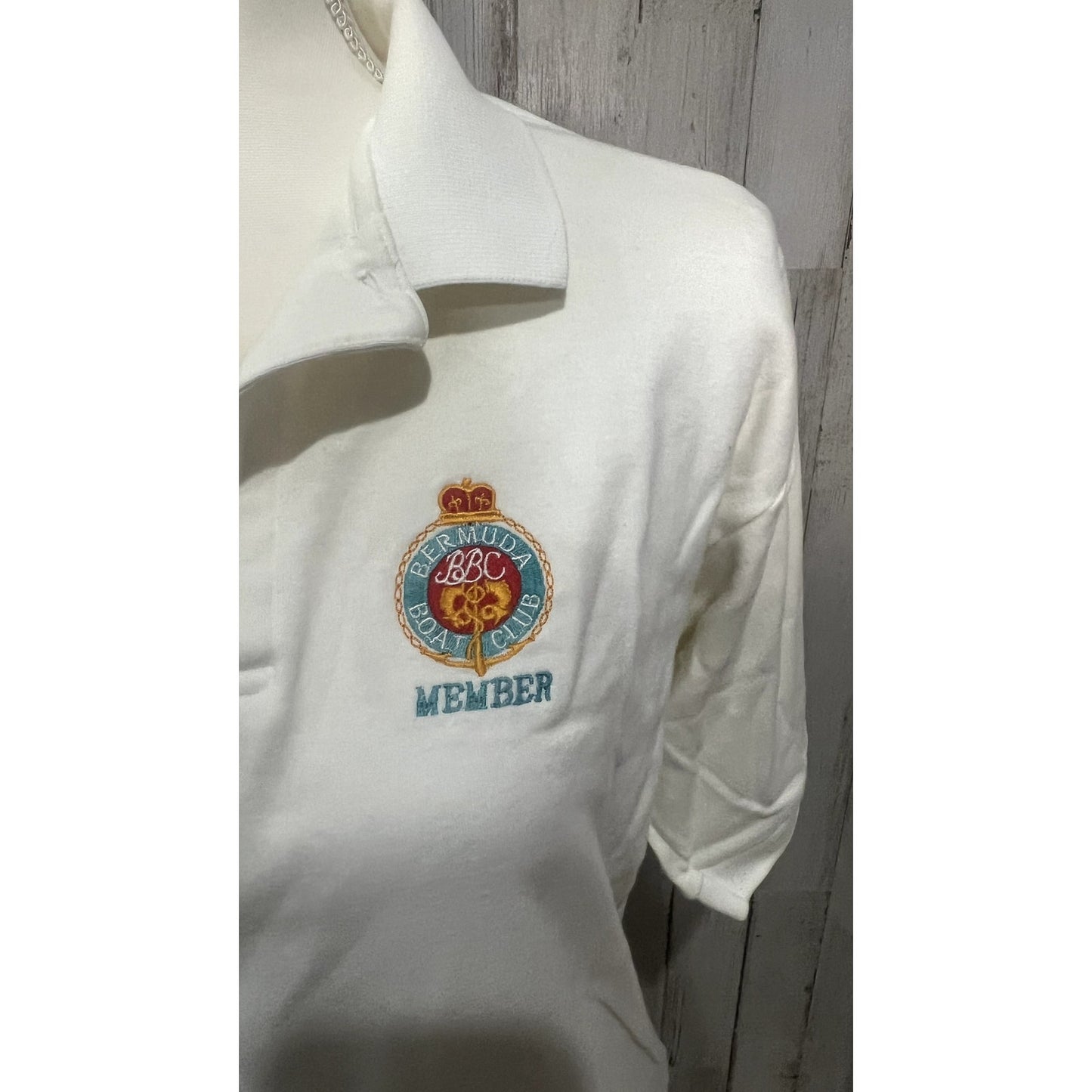 Vintage Outer Banks Polo Shirt Men's White Bermuda Boat Club Member