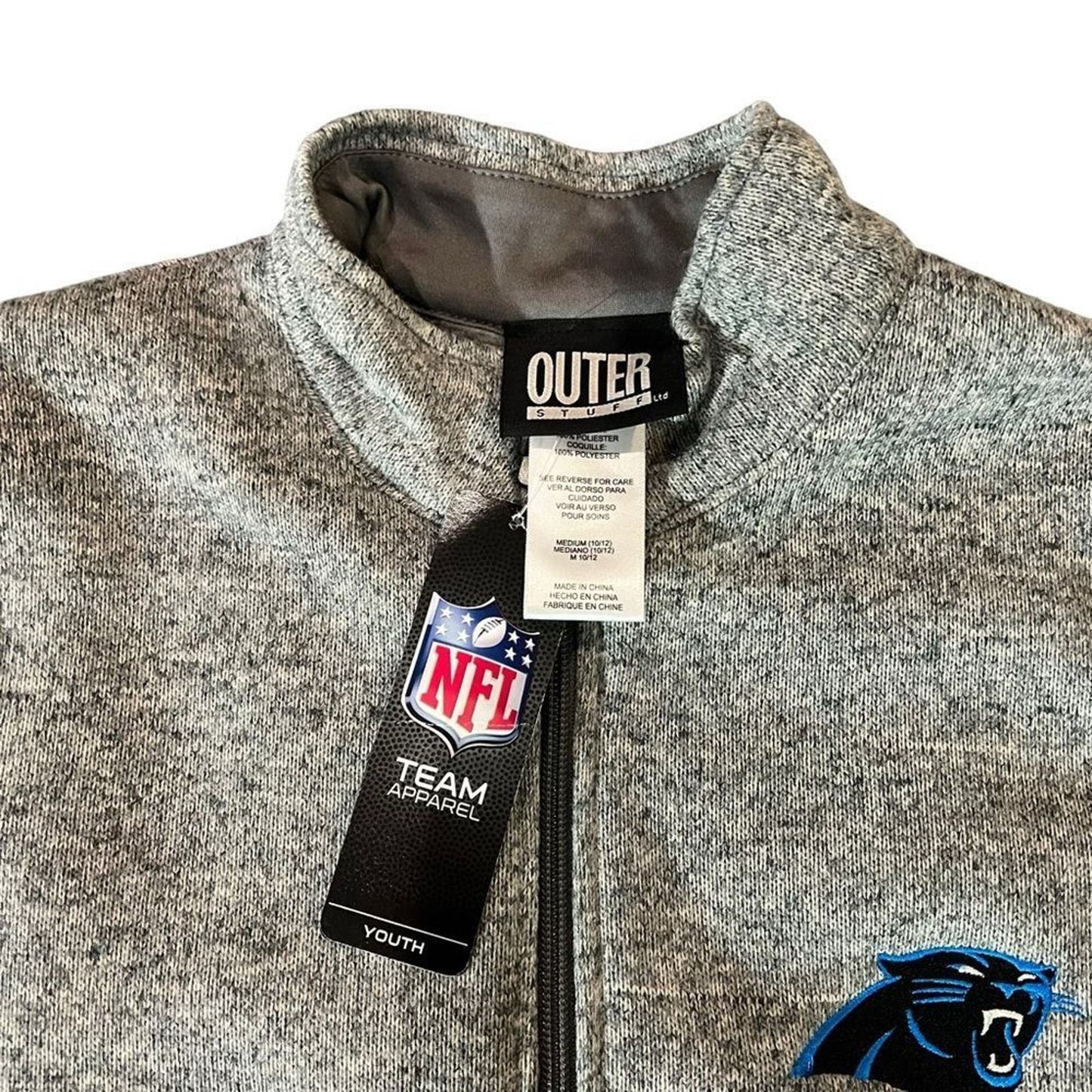 NWT Carolina Panthers Youth Lima Full-Zip Jacket - Heathered Gray - Size Medium