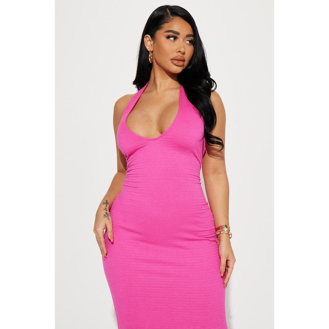 Fashion Nova Women's XL Pink Halter Sleeveless Maxi Dress Party Cocktail