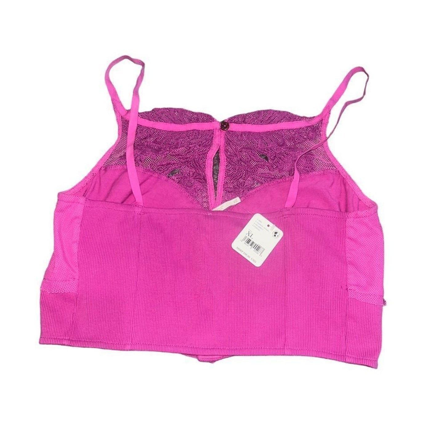 NWT Free People Have My Heart Tank Top Womens XL Pink Lace Corset Crop Cami
