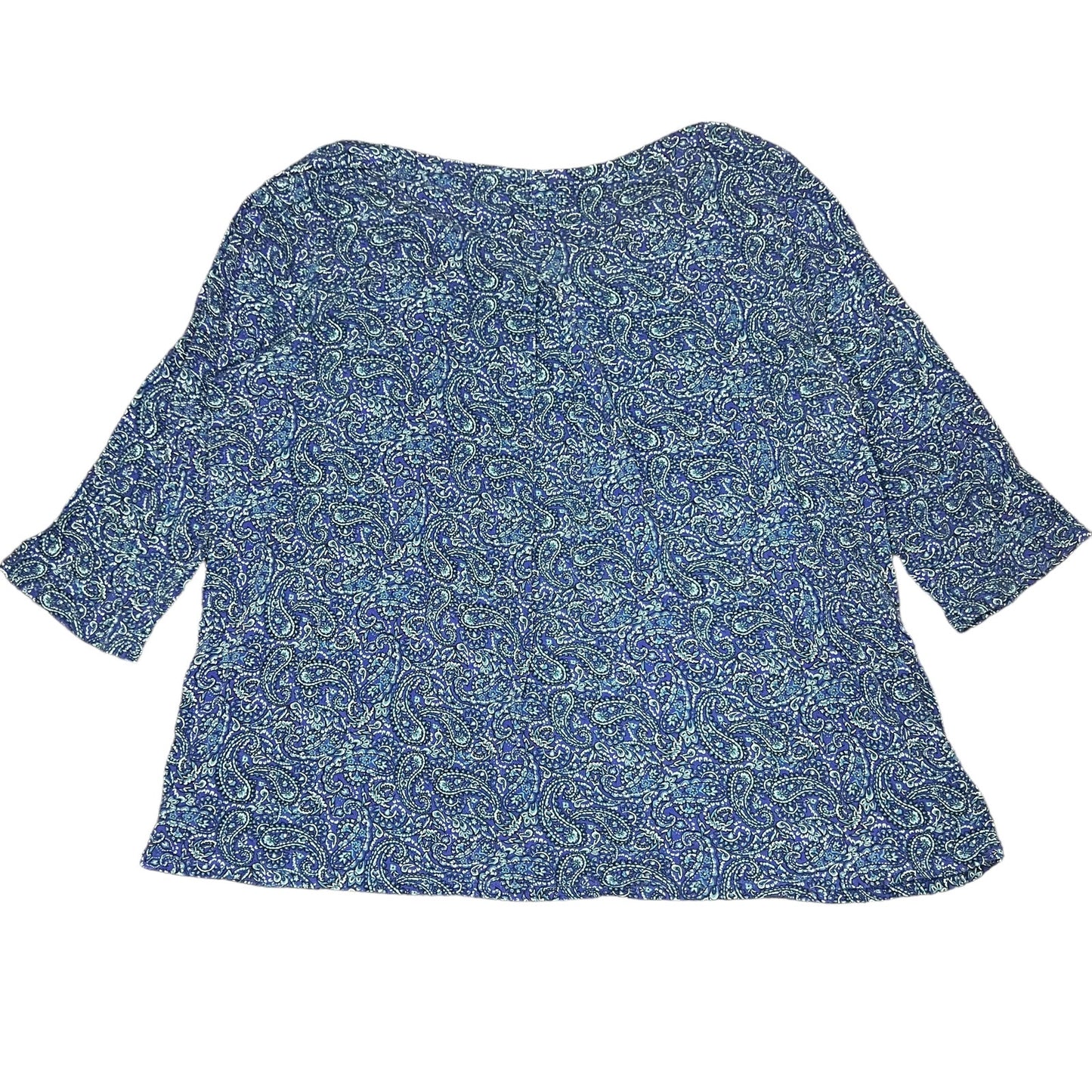 J. Jill Wearever Collection Women's Medium Blue Floral V-Neck 3/4 Sleeve Blouse