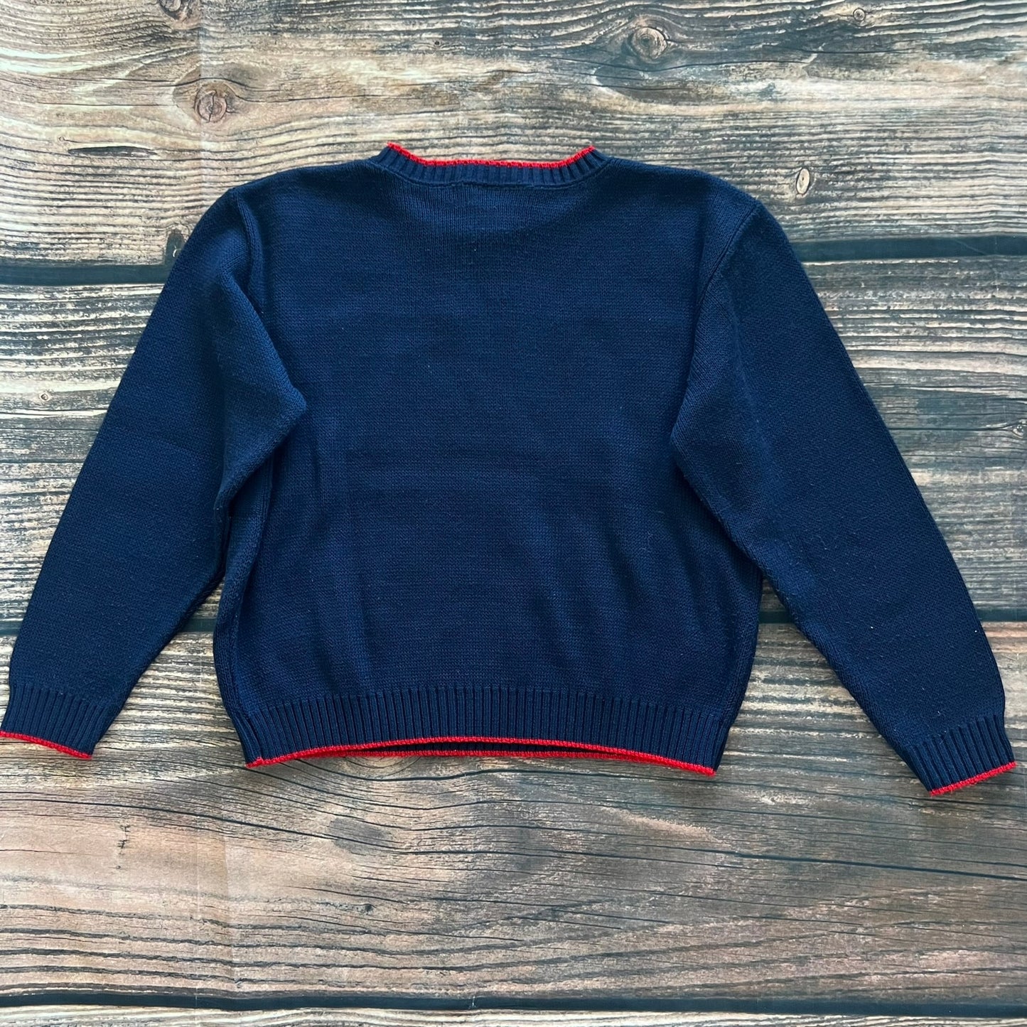 Carly Blake Vintage American Flag Sweater Petite Medium Blue Pullover