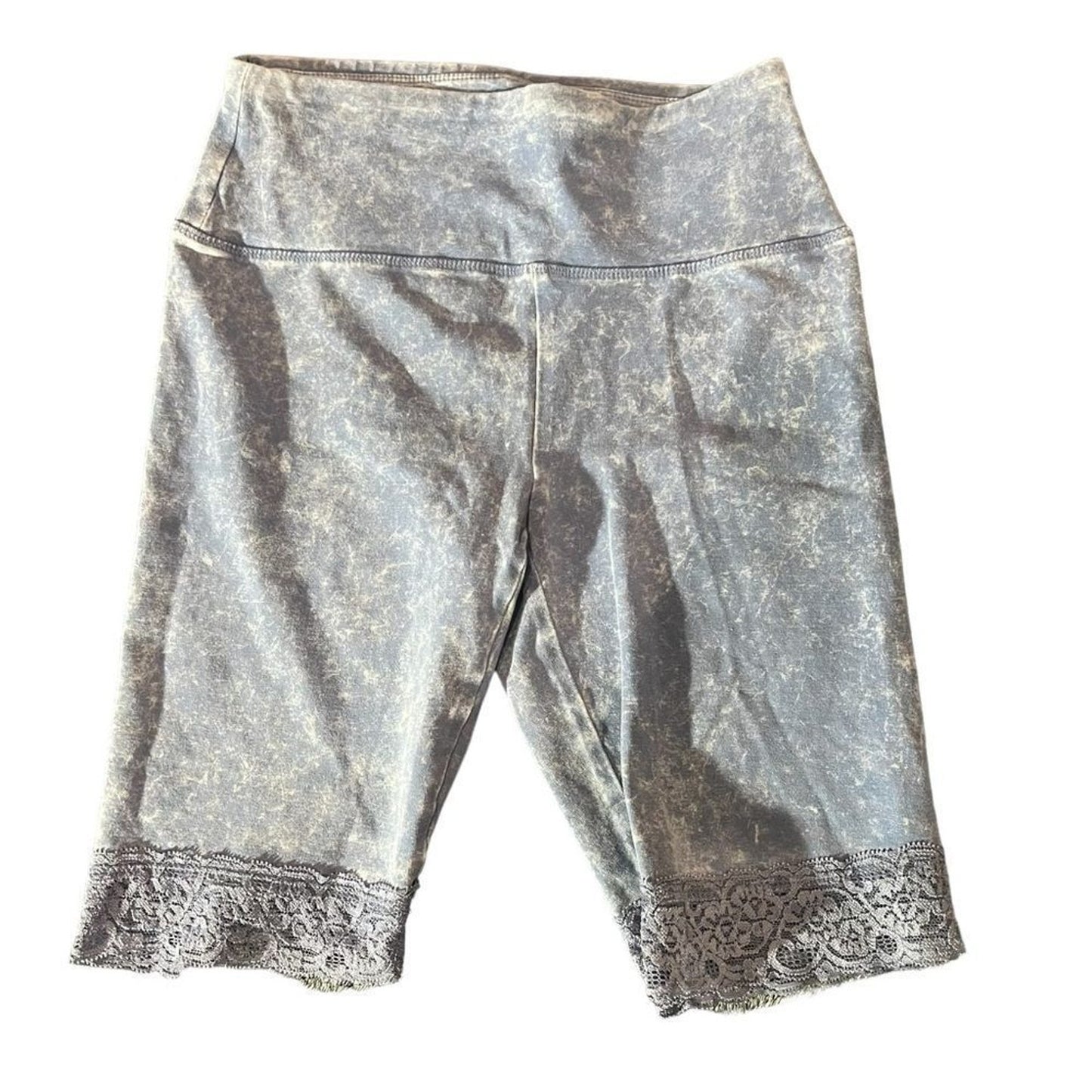 Colsie Biker Shorts Womens XS Gray Acid Wash High Rise Lace Hem Pull On