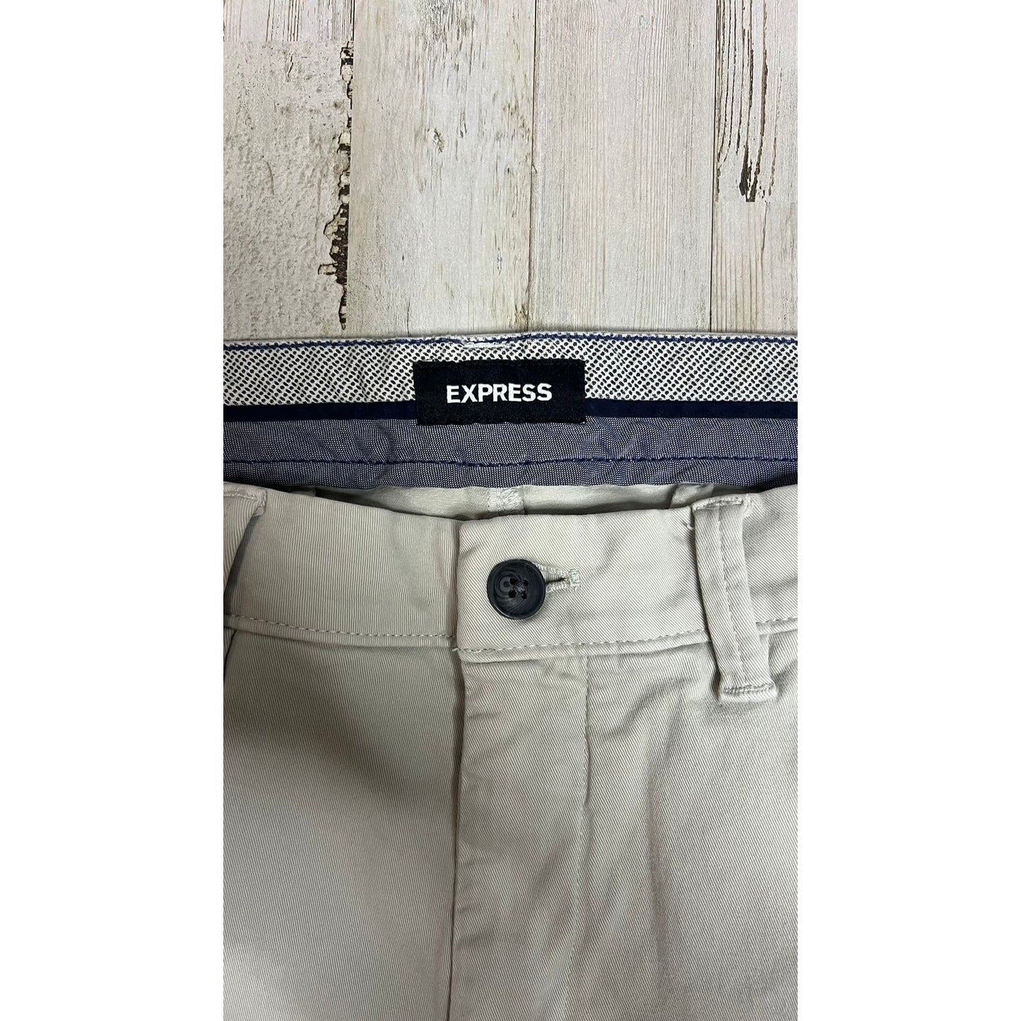 Express Men's Skinny Khaki Pants Beige Size 36x32 Flat Front Slim Fit