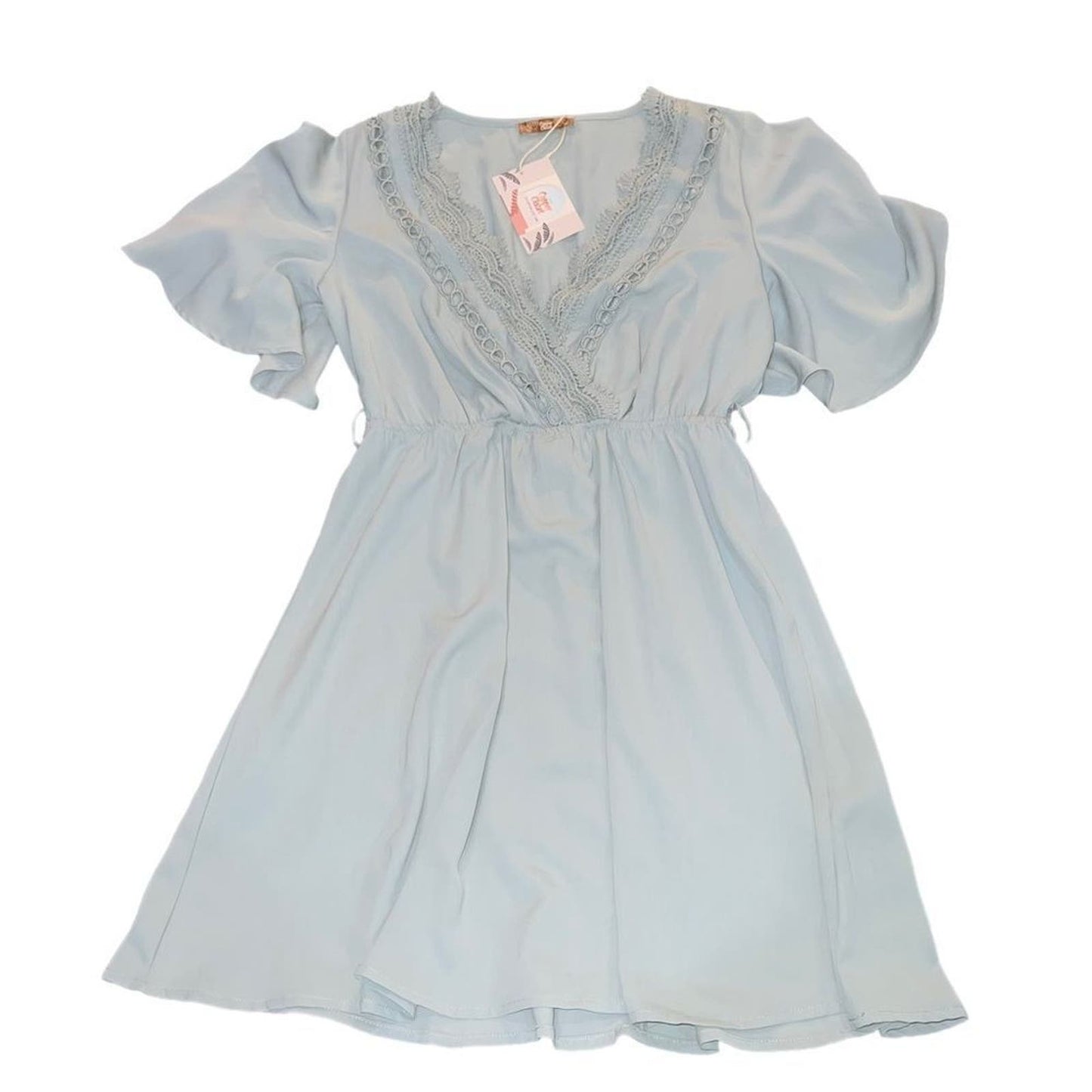 NWT The Copper Closet Dusty Blue Lace Babydoll Dress Medium