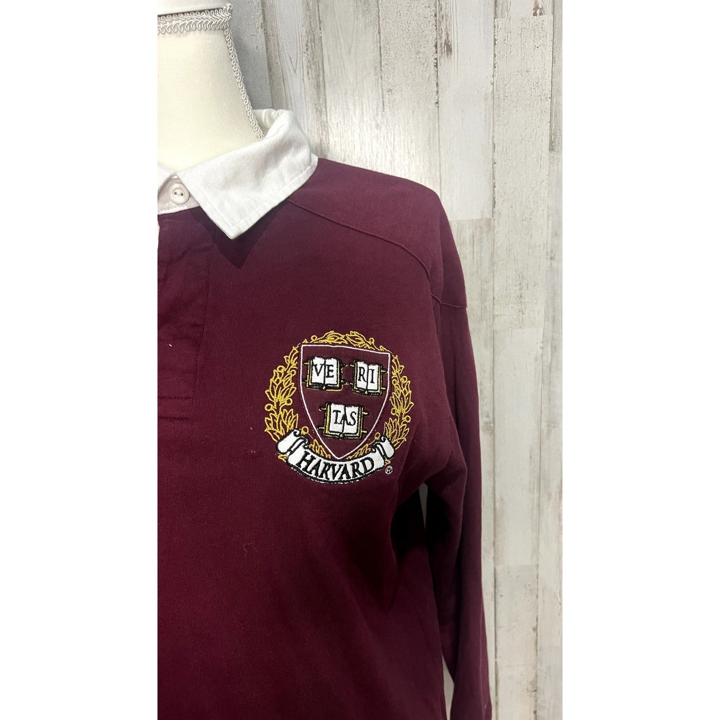 League 91 Men's Size Small Burgundy Harvard Rugby Long Sleeve Polo Shirt