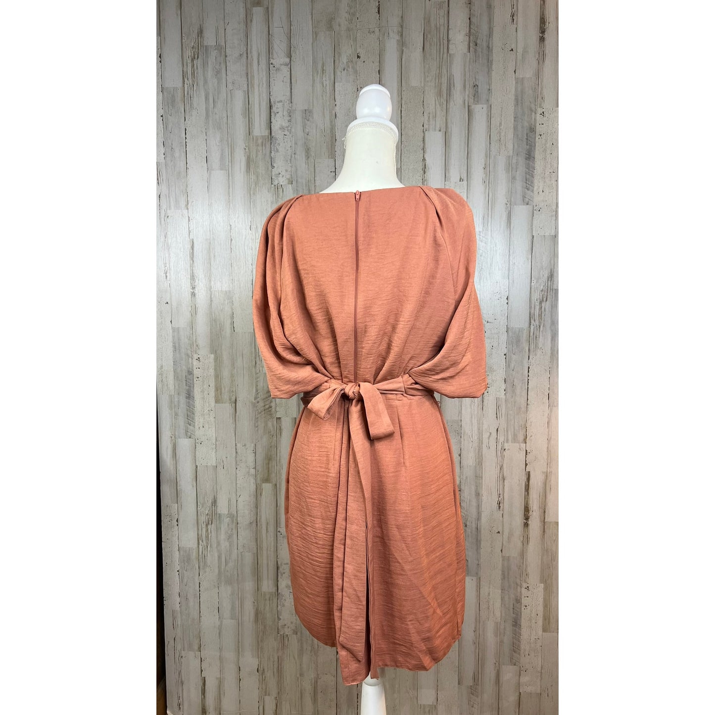 NWT ASOS DESIGN Women's Size 14 Coral V-Neck Wrap Front Mini Dress Puff Sleeves