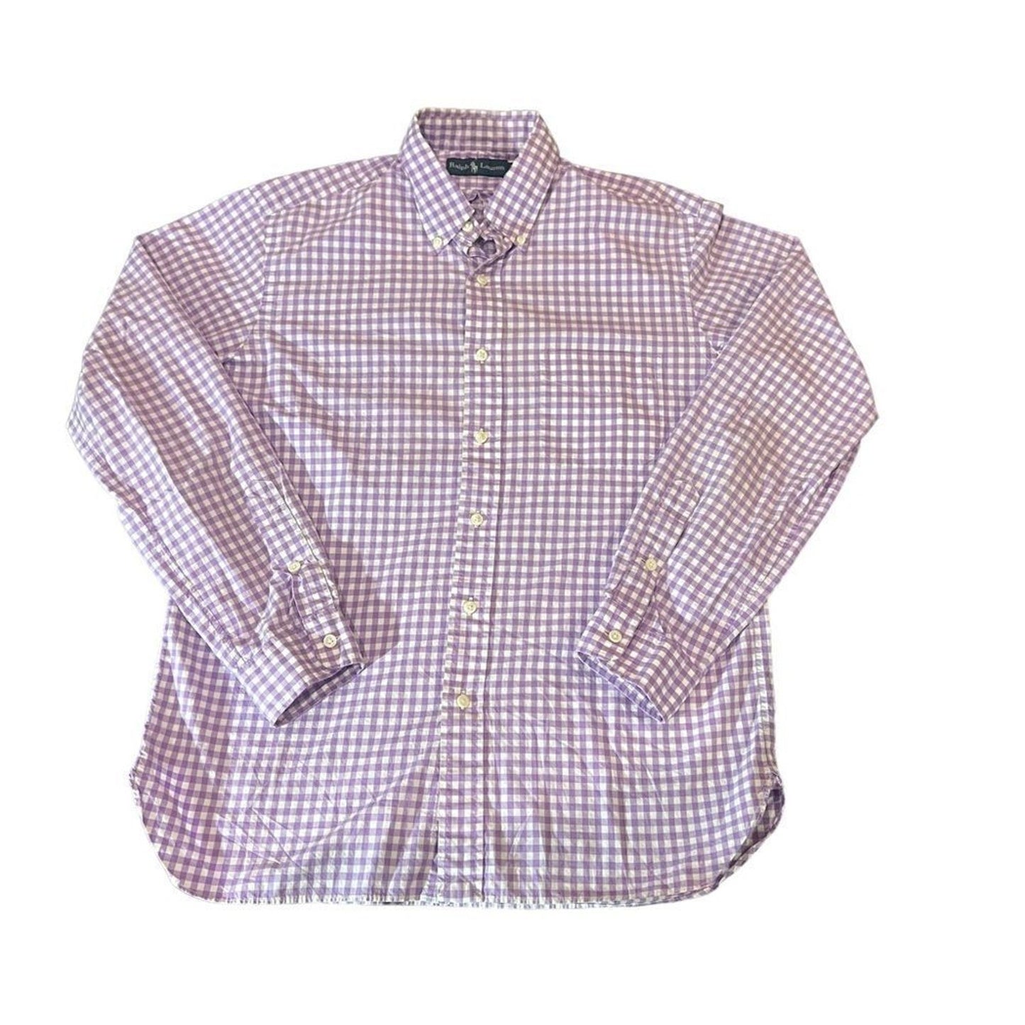 Ralph Lauren Button-Down Shirt Mens Size Large Purple White Gingham Check LS