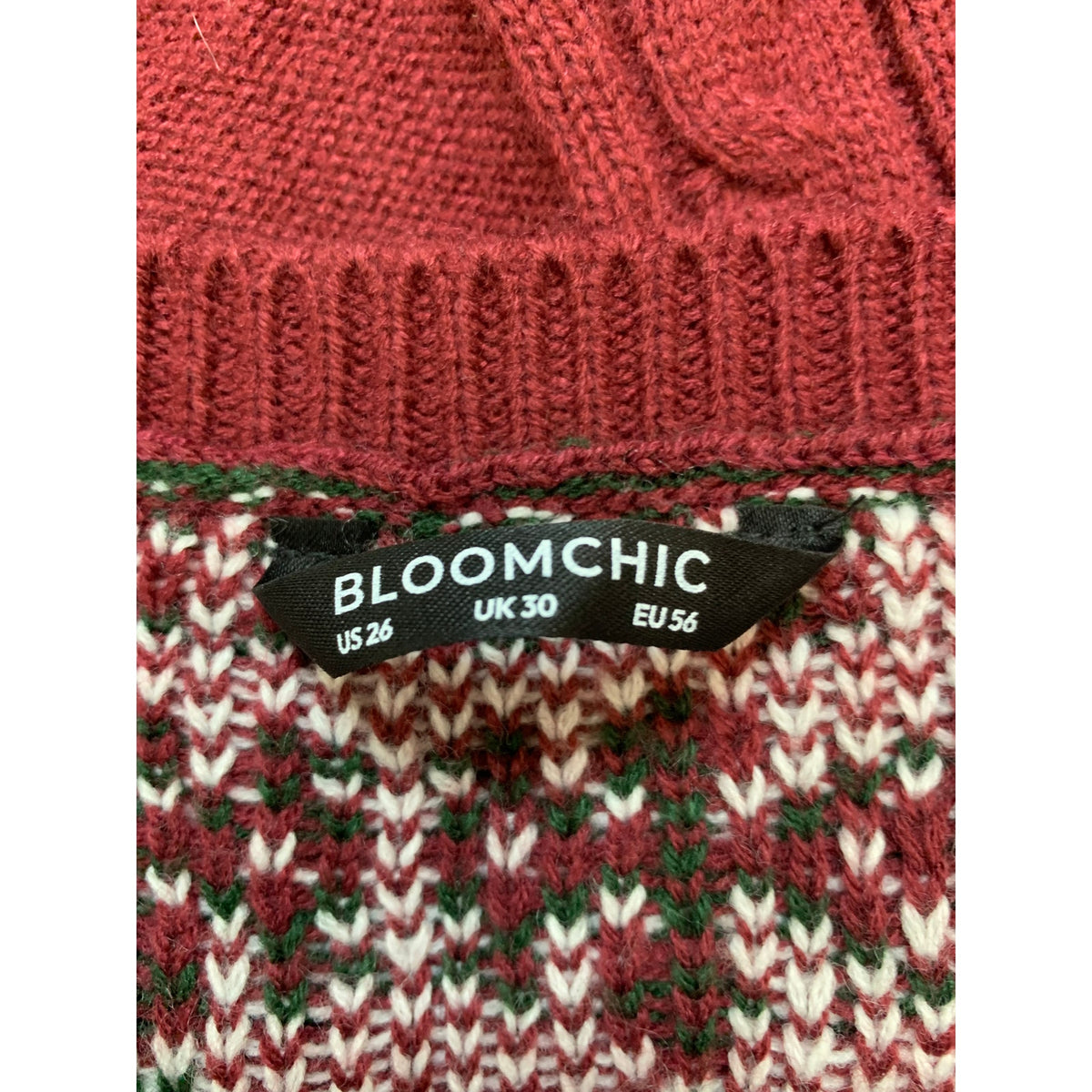 BloomChic Sweater Womens Plus Size 26 Maroon Green Fair Isle Christmas