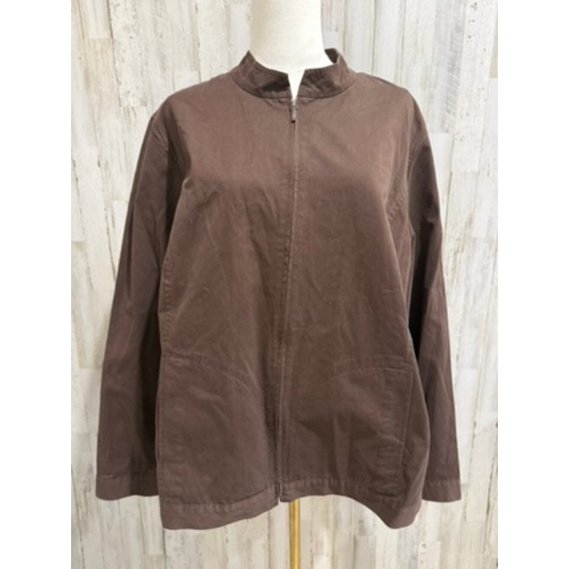 Eileen Fisher Jacket Womens Plus 1X Brown Full Zip Stand Collar Pockets