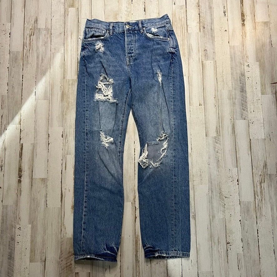 We The Free Women's Distressed High Rise Straight Jeans Blue Size 26