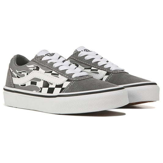 Vans White Filmore Decon Checkerboard Flames Suede Sneaker - Youth 5 / Women 6.5