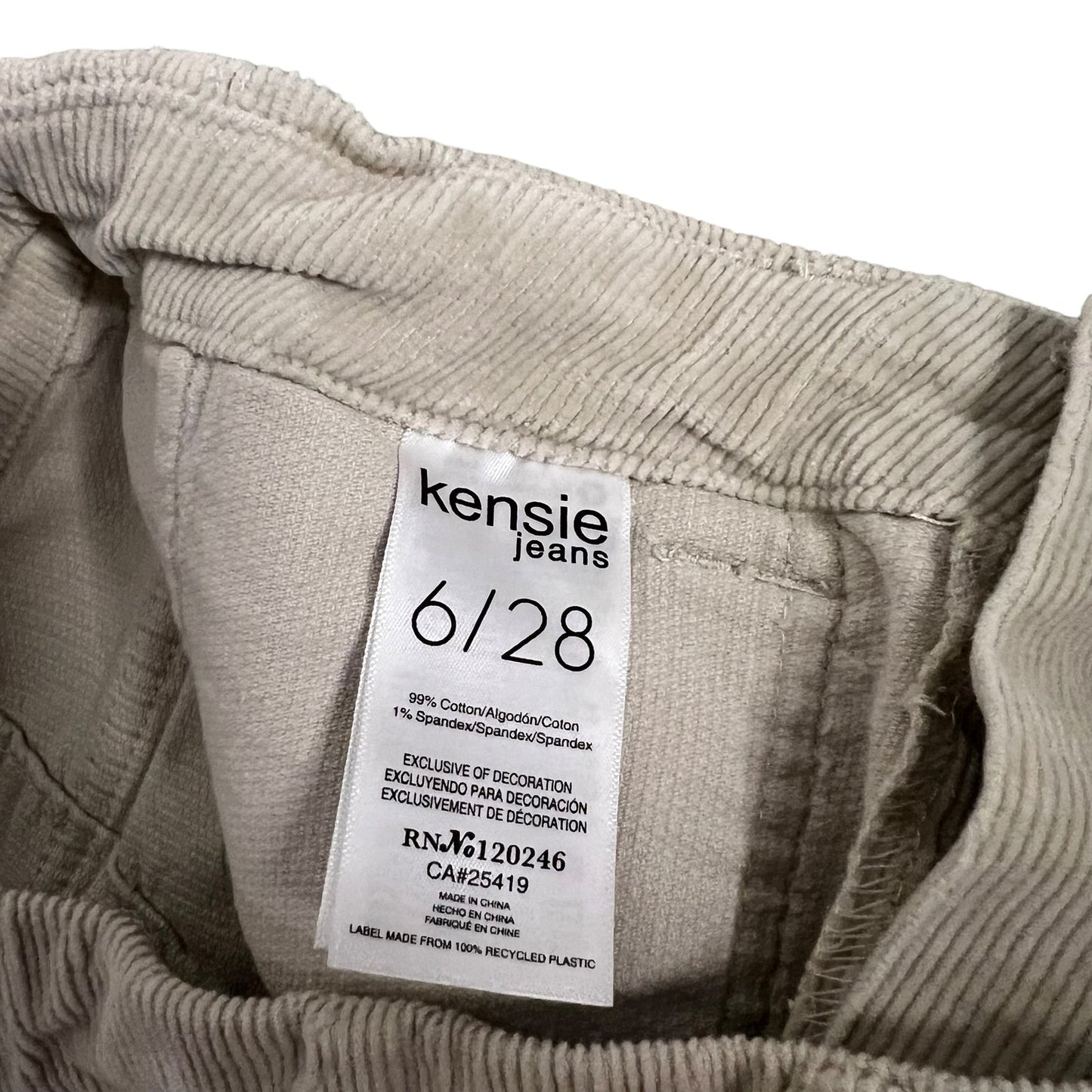 Kensie Jeans Women's High Rise Stovepipe Pants Size 6 Beige Corduroy