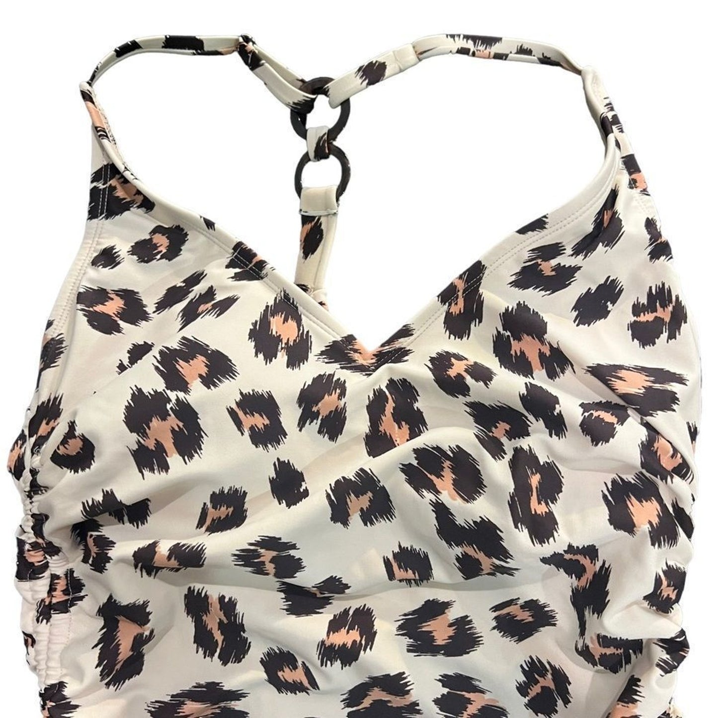 Kona Sol One-Piece Swimsuit Women's Medium Beige Leopard Print Racerback