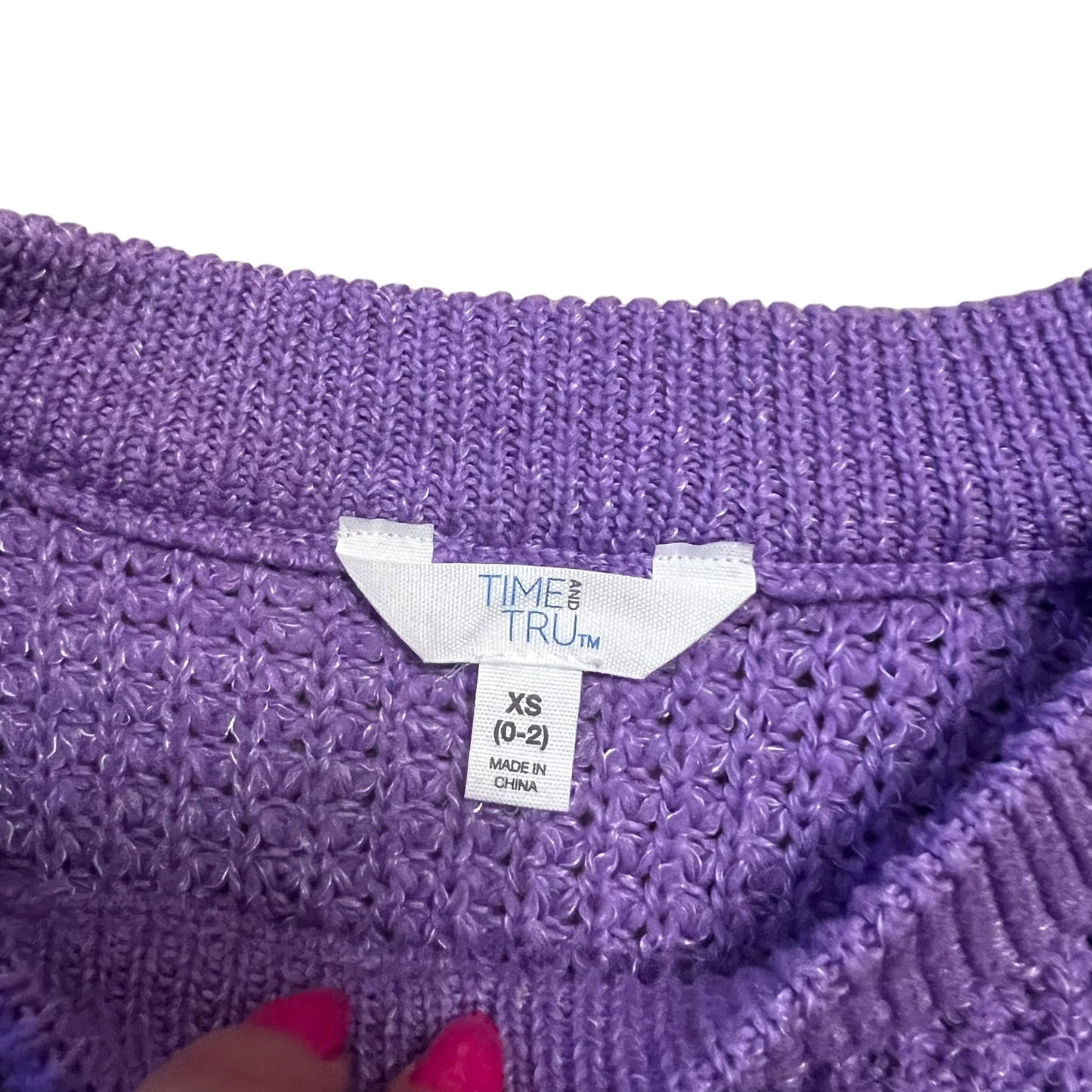 NWT Time and Tru Women's Long Sleeve Waffle Crewneck Pullover Sweater Purple XS