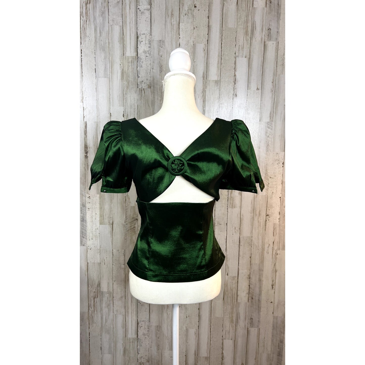 Lulus Women's Medium Emerald Green Puff Sleeve Blouse Sweetheart Neckline Casual