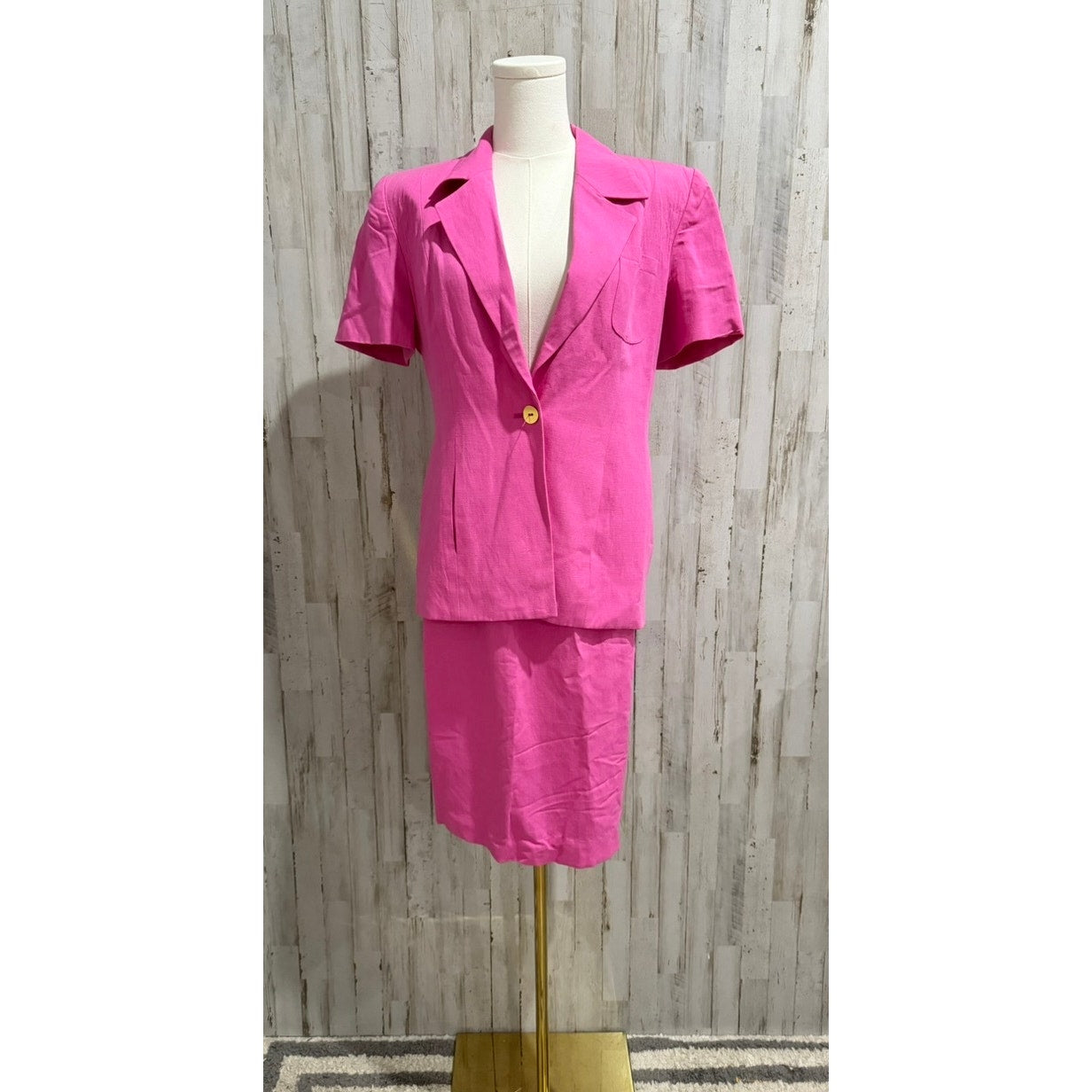 Jones New York Skirt Suit Set Womens Petite 8P Pink Blazer Pencil Skirt