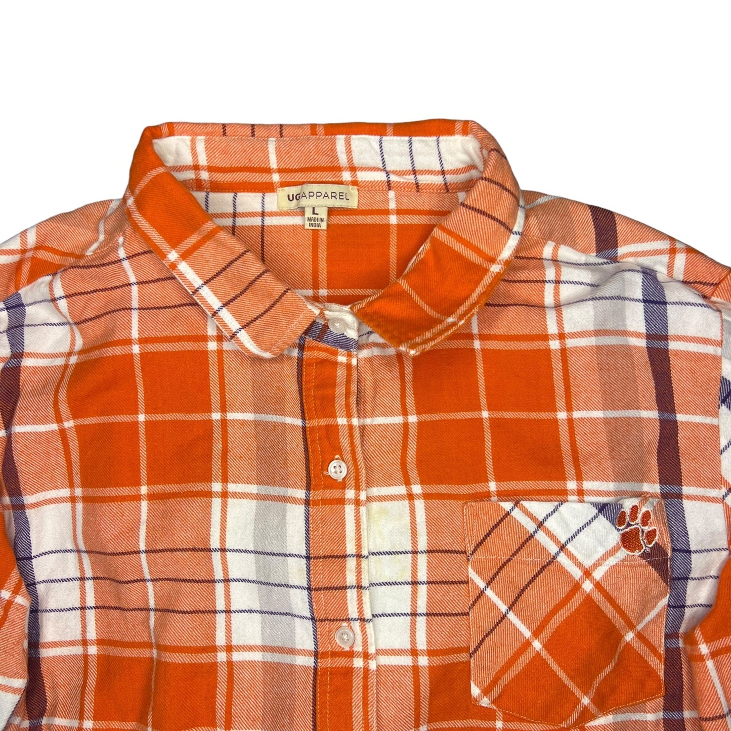 UG Apparel Women's Large Clemson Tigers Orange Plaid Button-Up Collared Shirt