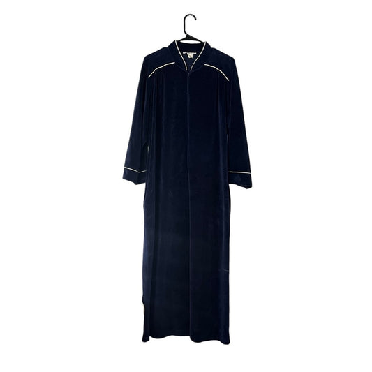 Vintage 1980s Christian Dior Women's Medium Navy Velour House coat/Dressing Gown