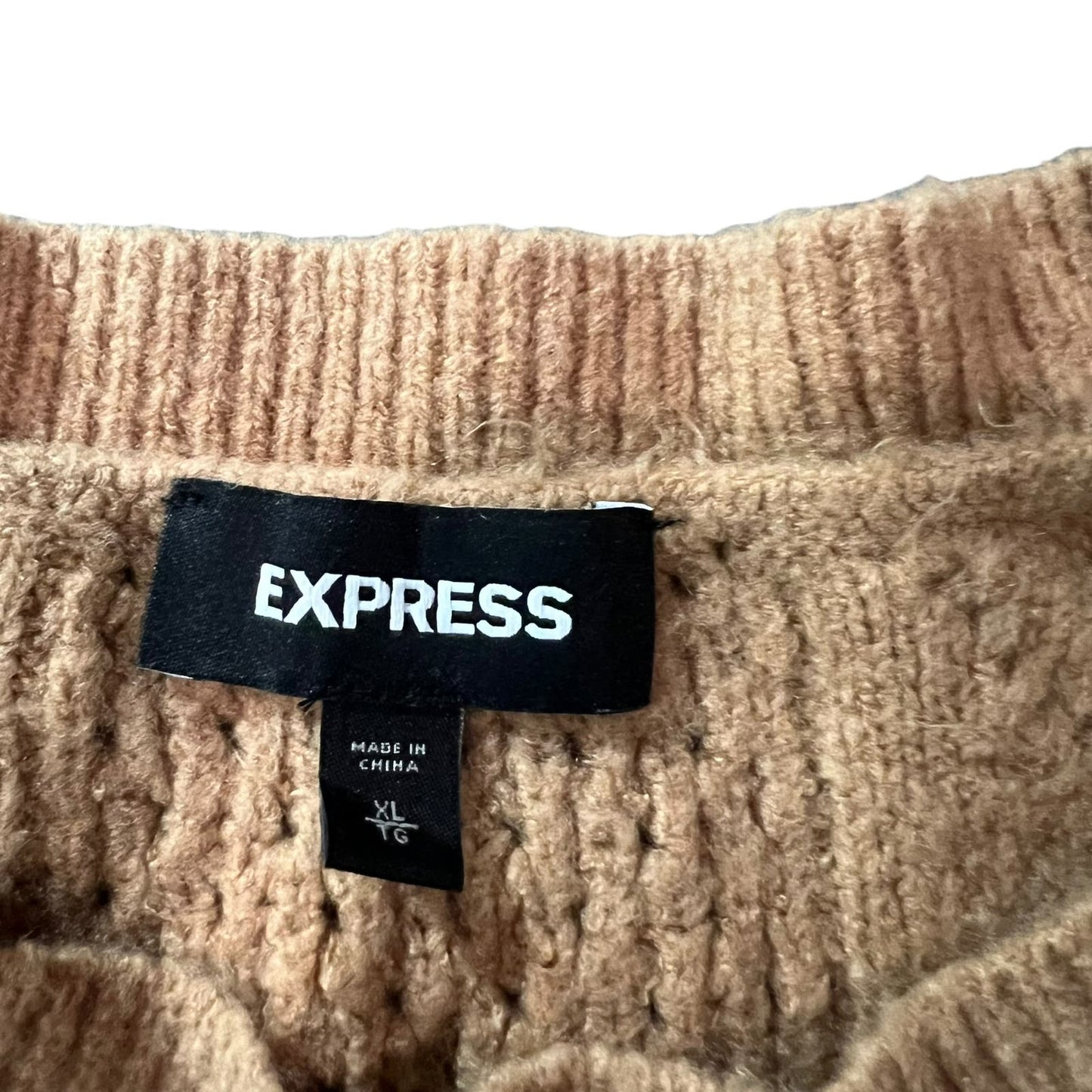 Express Women's XL Tan Cable Knit Puff Sleeve Pullover Sweater