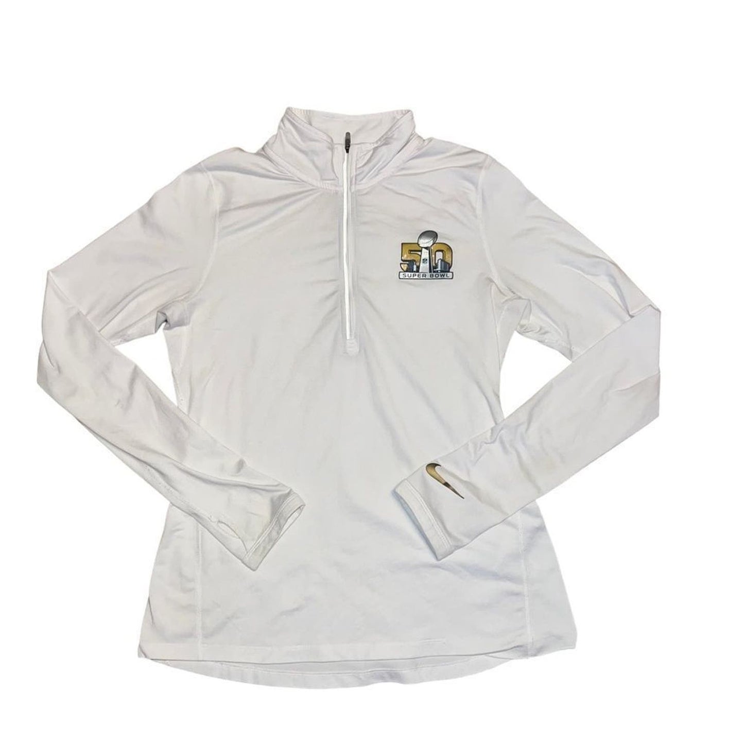 Nike Women's Small Super Bowl 50 Nike White 1/4 Zip Pullover