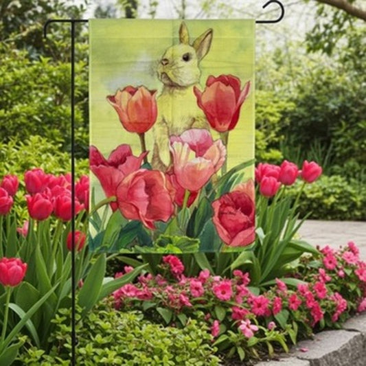 Toland Home Garden Bunny Tulip Easter Flag Double-Sided Multicolor