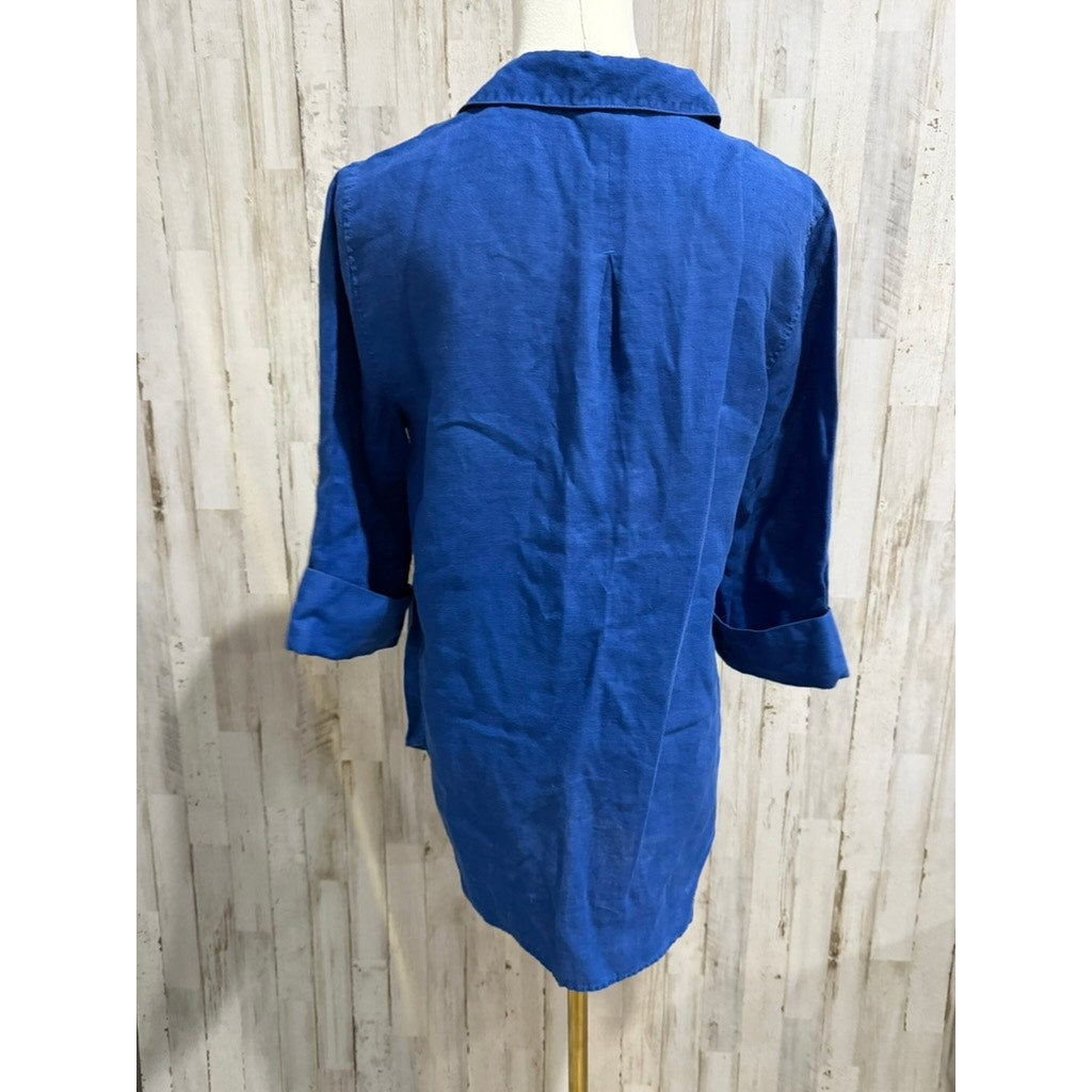 Chico's Tunic Shirt Womens Size 0/4 Blue Button-Up Collared Long Sleeve
