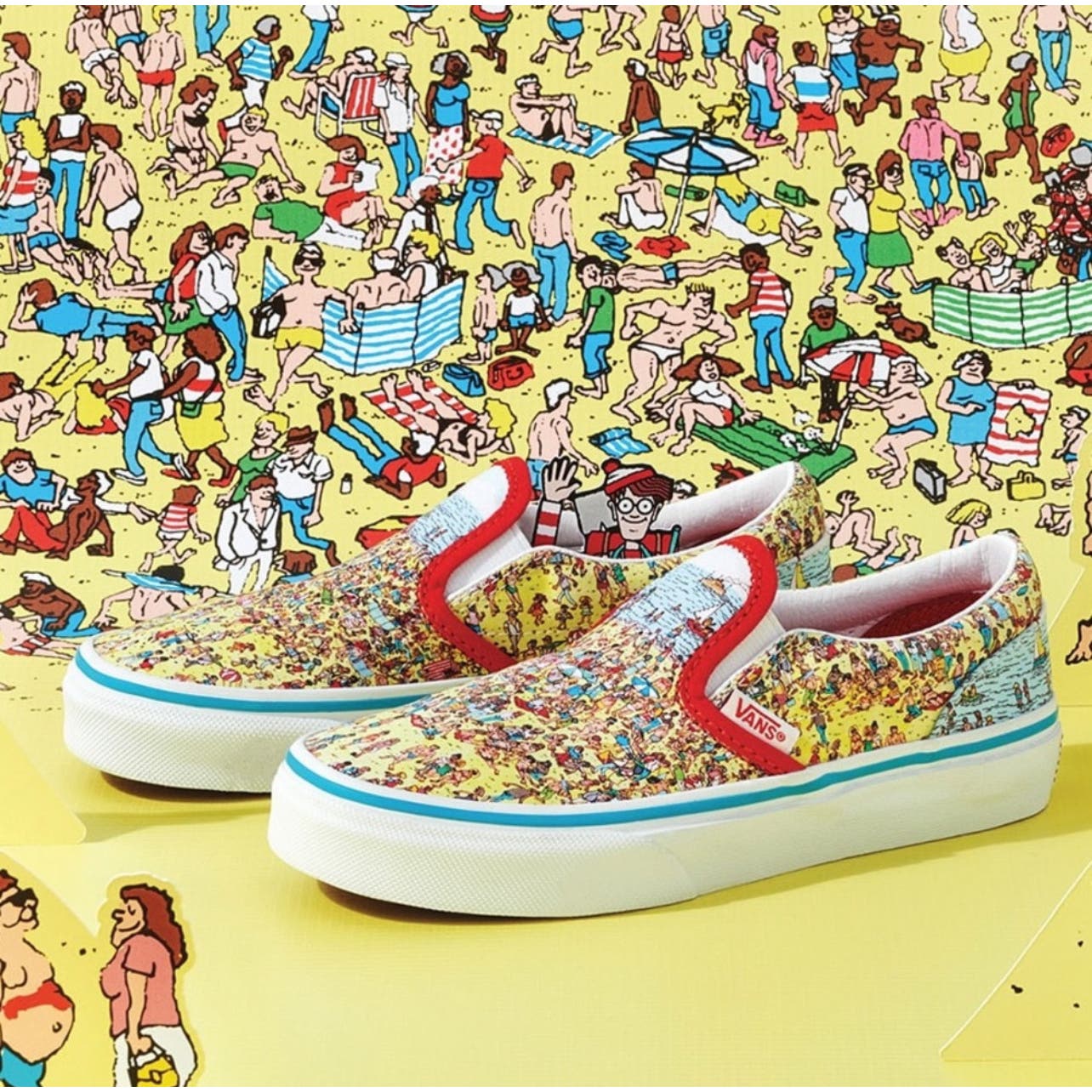 Vans X Where's Waldo Slip-On Kids 2.5 Shoes Red/Yellow Canvas