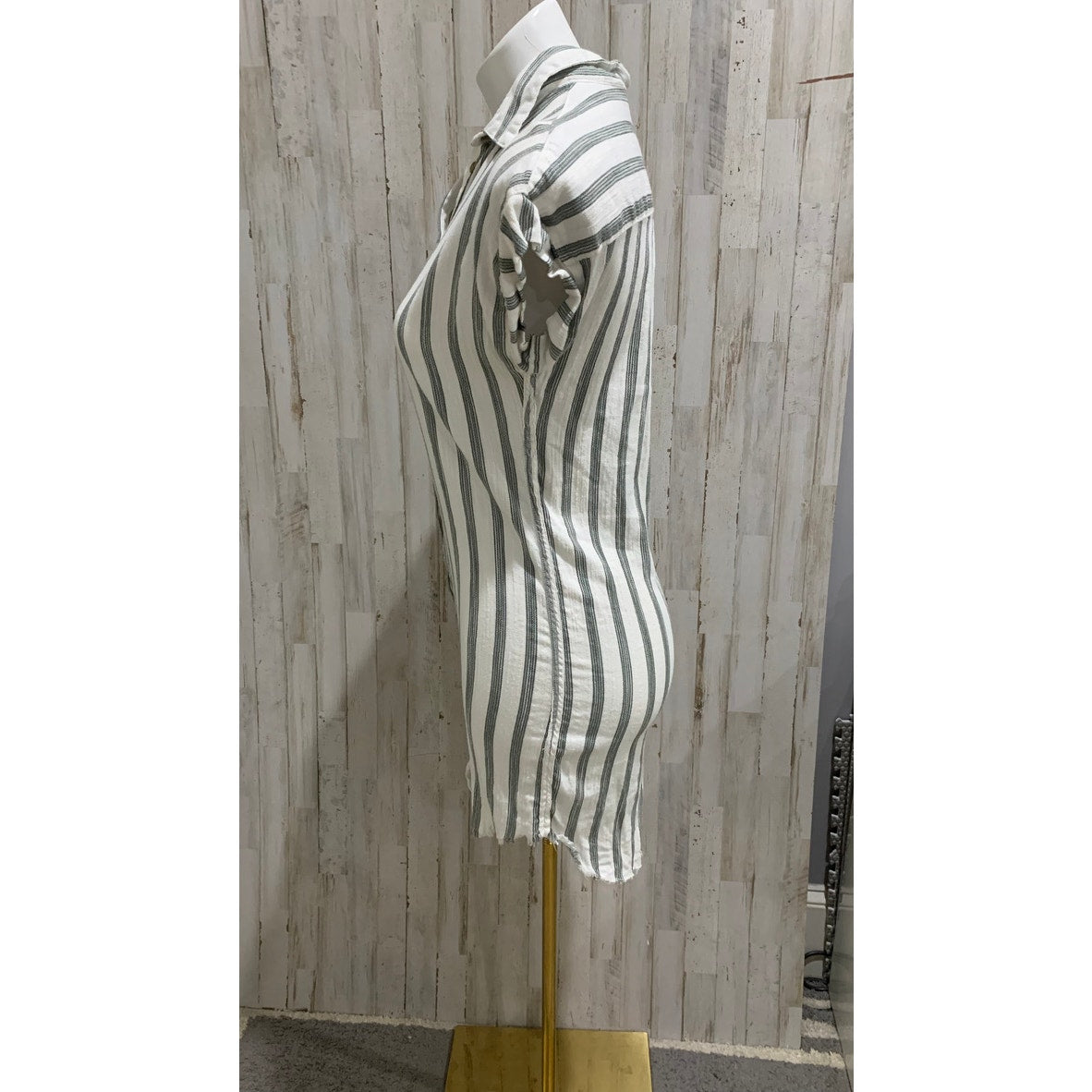Altar’d State Shirt Dress Small Green White Striped Button Front