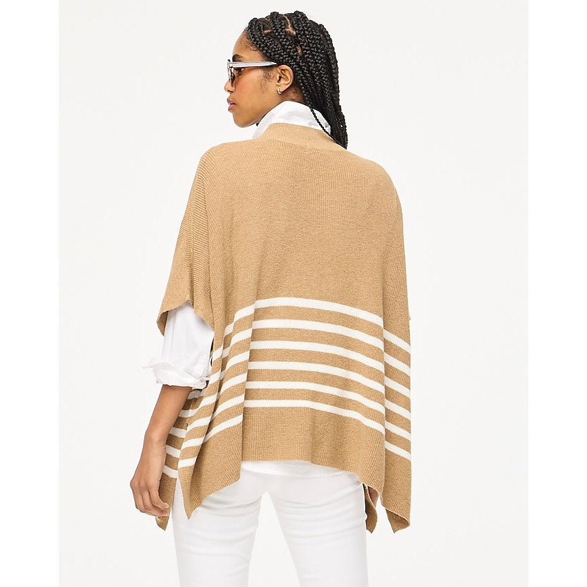 NWT J.Crew Women's One Size Beige/White Striped Poncho Knit Sweater