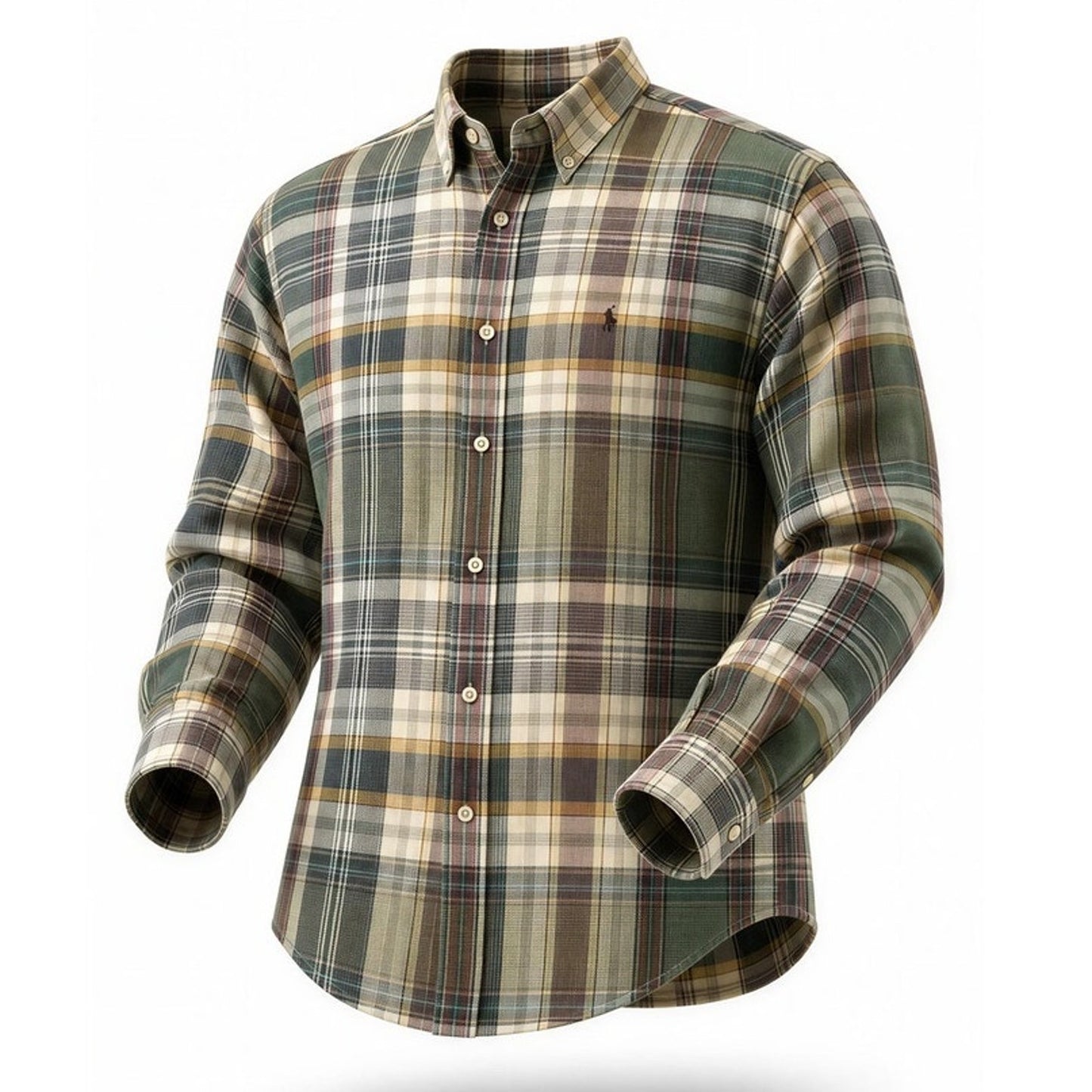 Polo Ralph Lauren Shirt Mens Large Green Cream Plaid Button-Down Long Sleeve
