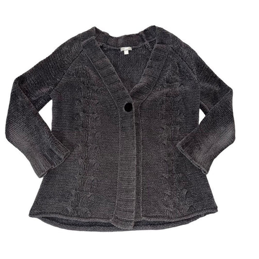 J. Jill Sweater Womens Gray Cardigan V-Neck Long Sleeves Casual Cable Knit