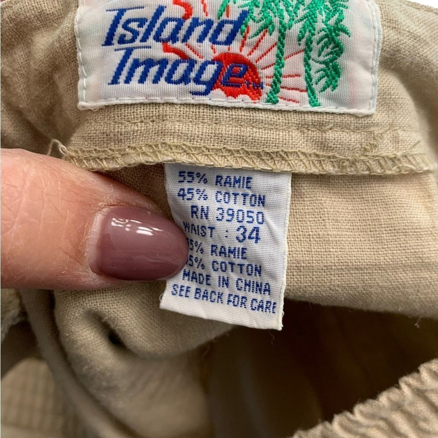 Vintage Island Image Khaki tie beach shorts 34W