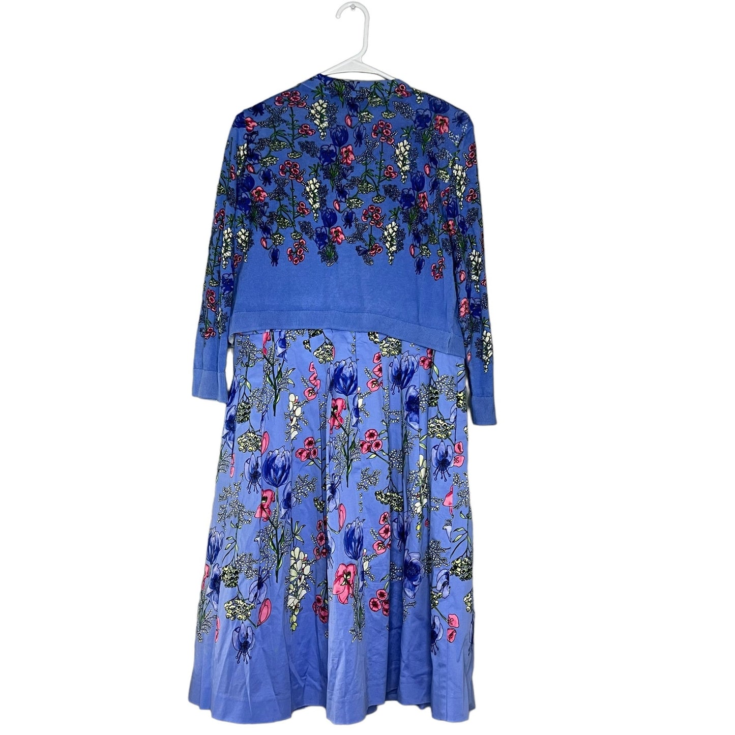 Talbots RSVP Blue Floral Fit & Flare Dress & Matching Cardigan Size 10