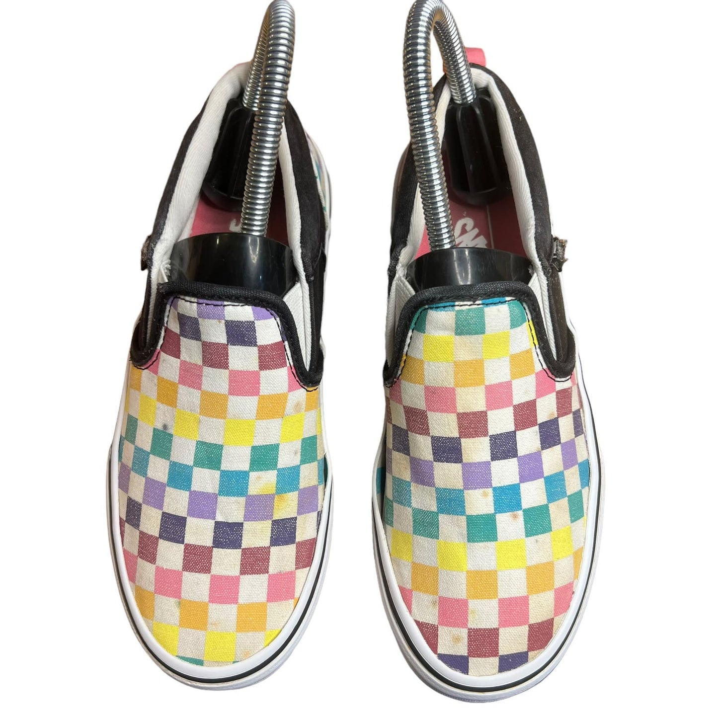 Vans Girl's Asher Party Rainbow Checkerboard Classic Slip-on Shoes - Missy 3.5