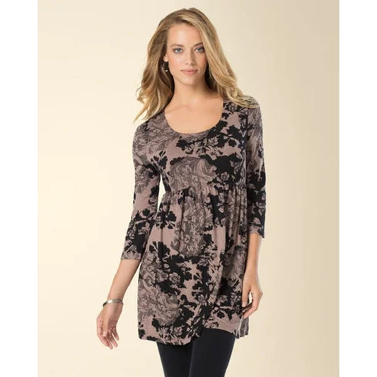 Soma Live Lounge Wear Women's Size Small Floral Long Sleeve Tunic Black