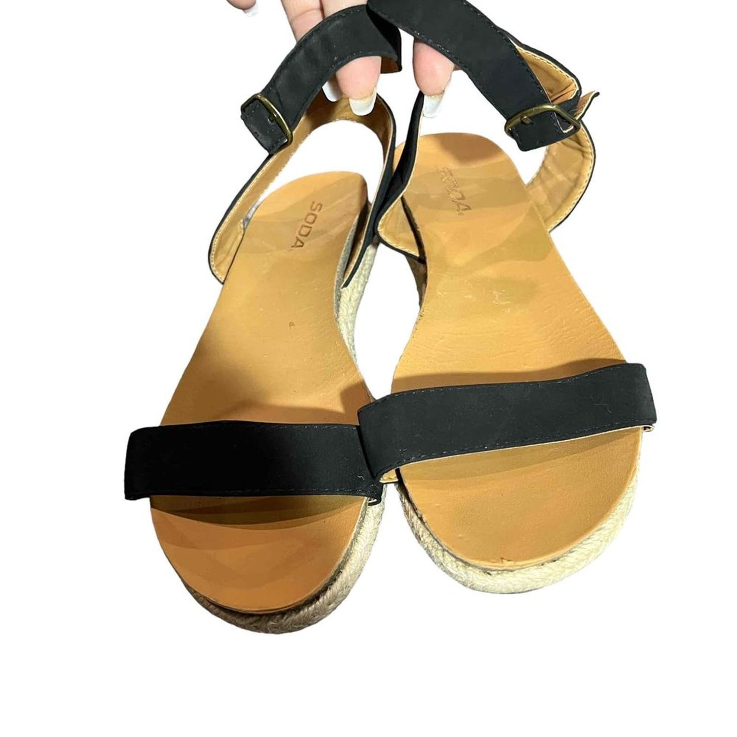 SODA Tacoma Espadrille Black Open Toe Ankle Strap Sandals Women's Size 10