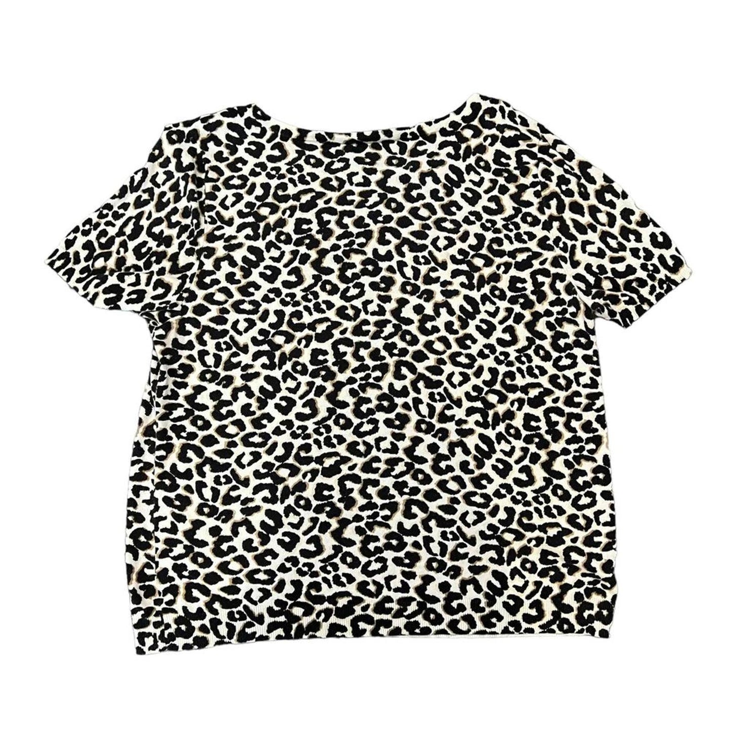 Talbots Short Sleeve Leopard Print Crewneck T-Shirt Blouse Size Petite XL