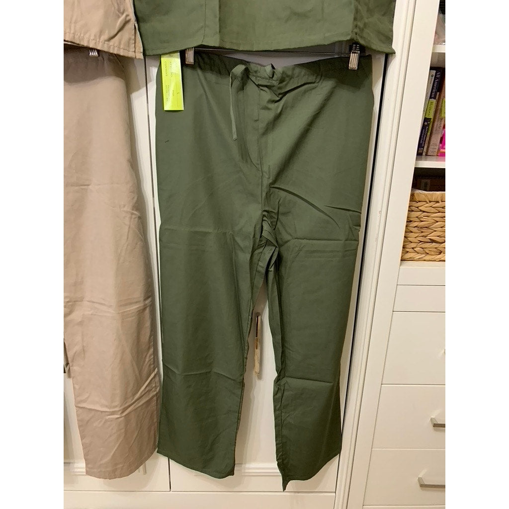 Natural Workwear Unisex Scrub Set 4 Pc Beige & Green Size Large